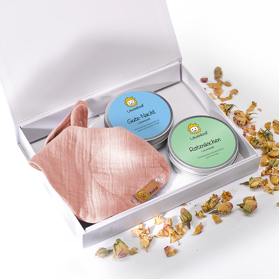Geschenkset mit Halstuch rosa und zwei Kräuterpad-Dosen