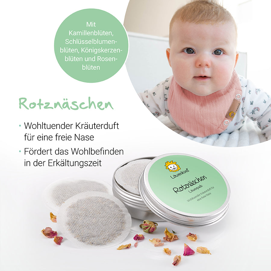 Rotznäschen-Dose mit Erklärung der Inhaltsstoffe und Anwendungsgebiete
