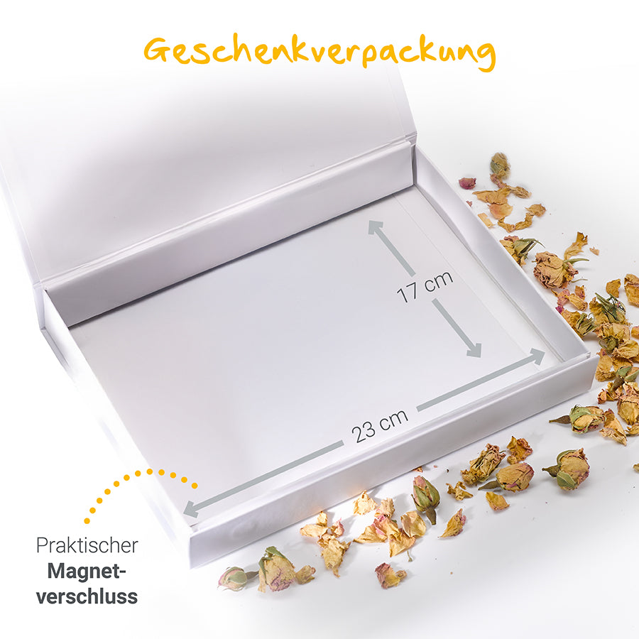 Geschenkverpackung offen mit Maßen