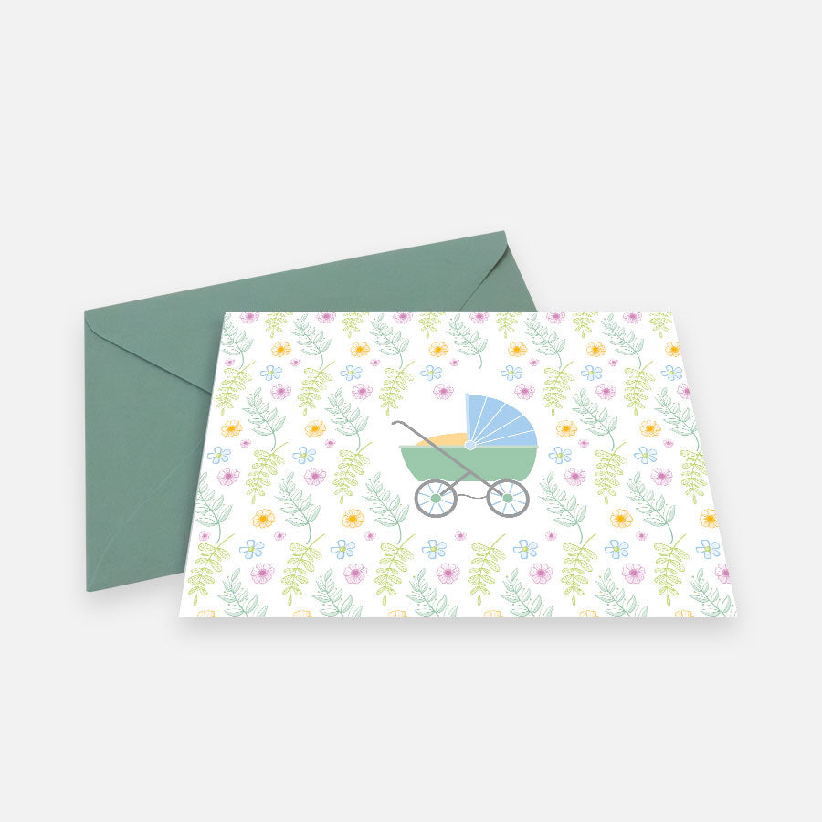 Grußkarte mit Kurvert und Kinderwagen-Motiv