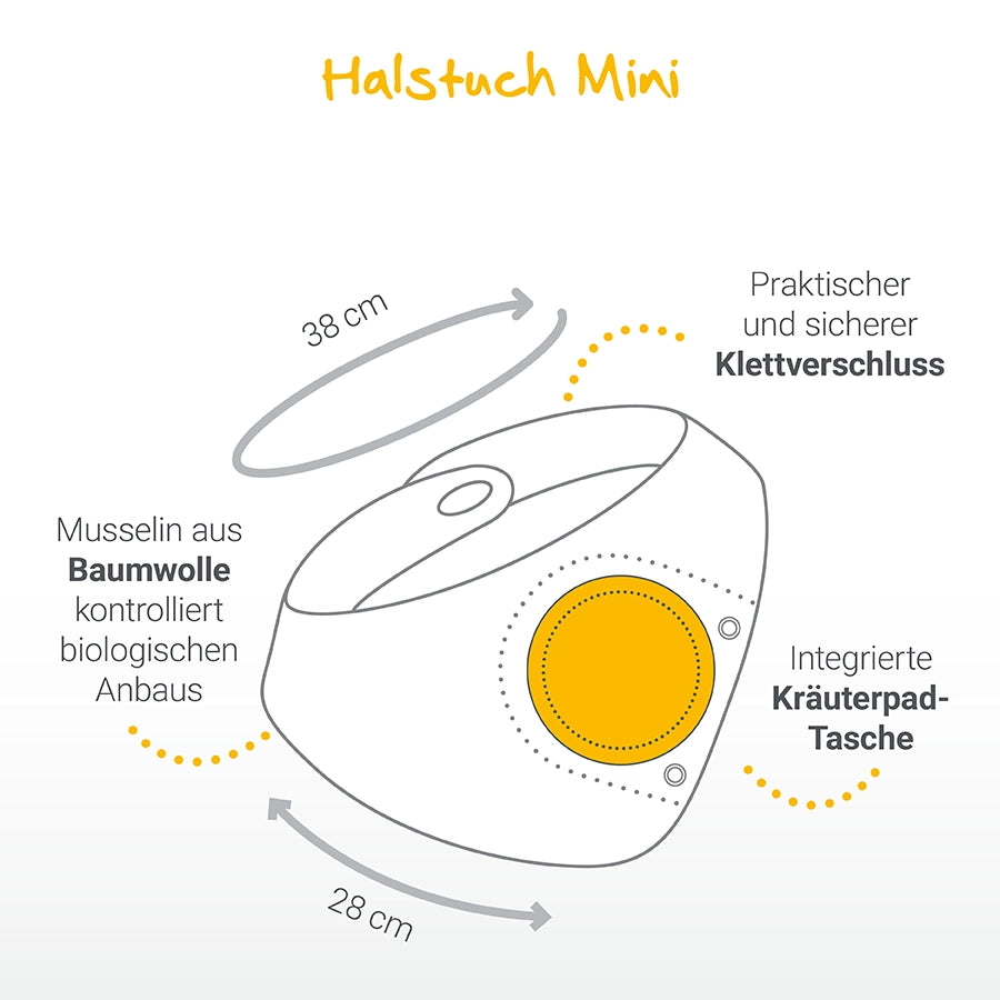 Halstuch Mini Maße (38cm x 28cm) mit praktischem Klettverschluss und integrierter Kräuterpad-Tasche