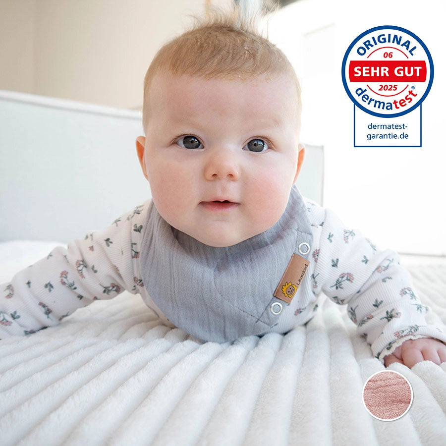 Baby mit Halstuch Newborn (in zwei Farben erhältlich: Grau oder Altrosa) und dermatest-Siegel "SEHR GUT"