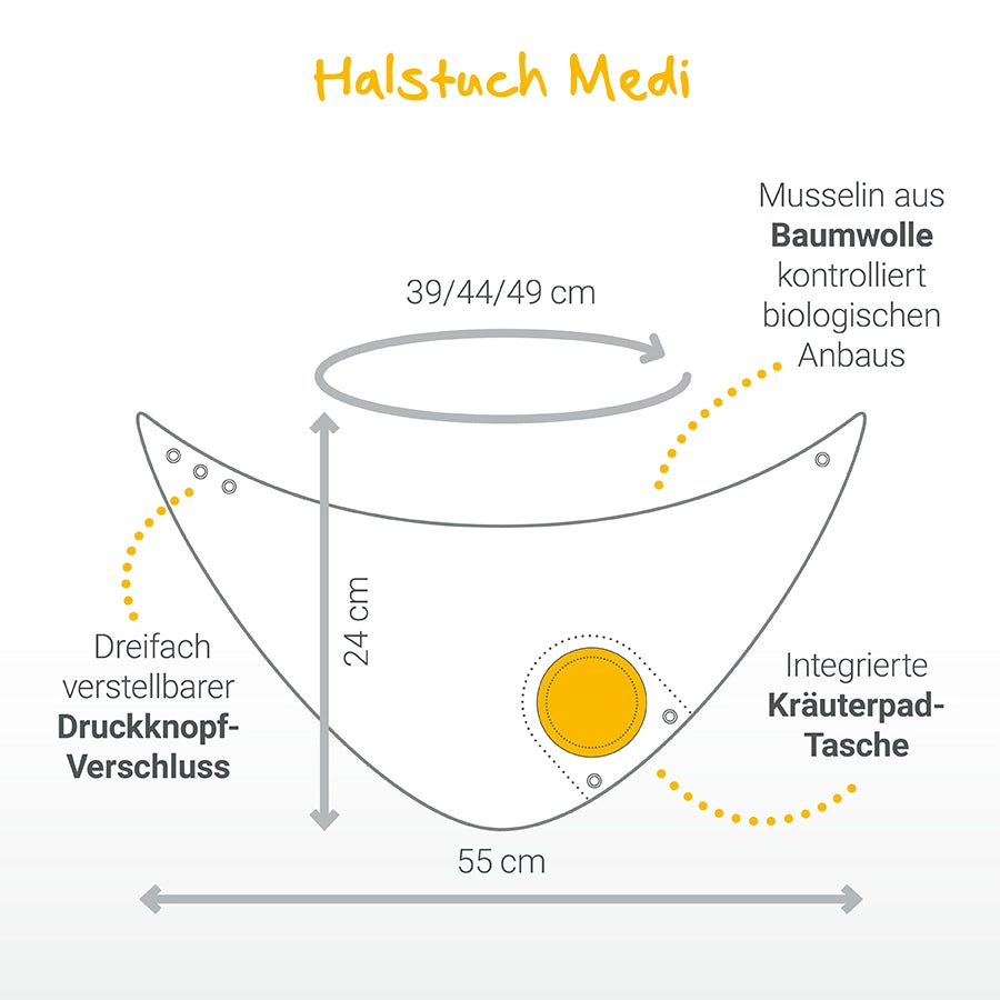Halstuch Medi Maße (55cm x 24cm) aus Baumwolle mit integrierter Pad-Tasche