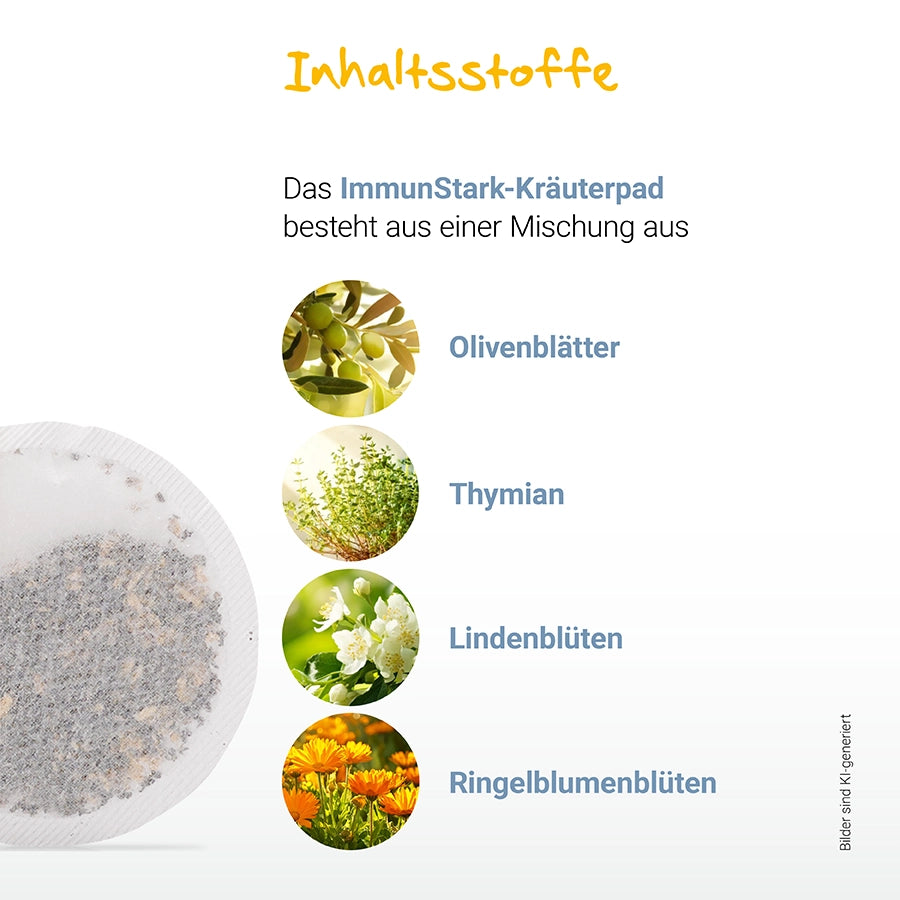 Immun-Stark-Kräuterpad mit Olivenblättern, Thymian, Lindenblüten und Ringelblumenblüten