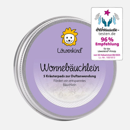 Kräuterpad-Dose "Wonnebäuchlein" mit 5 Kräuterpads für ein entspanntes Bäuchlein - Hebammen-testen-Siegel "96% Empfehlung"